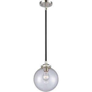 Nouveau Large Beacon 1 Light 8 inch Black Polished Nickel Mini Pendant Ceiling Light in Seedy Glass, Nouveau