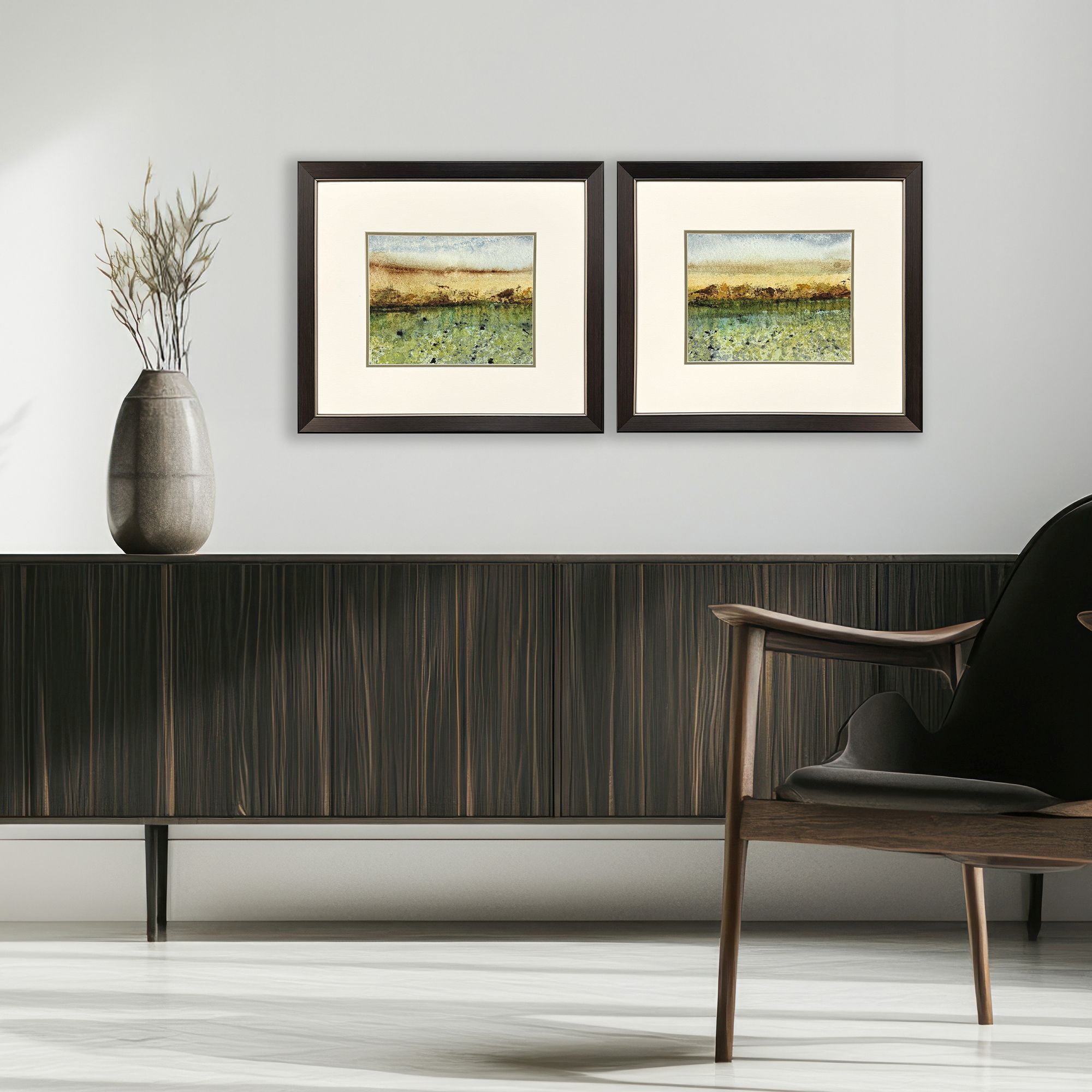 Abstract Vast Field Green and Brown and Yellow Framed Art, Propac