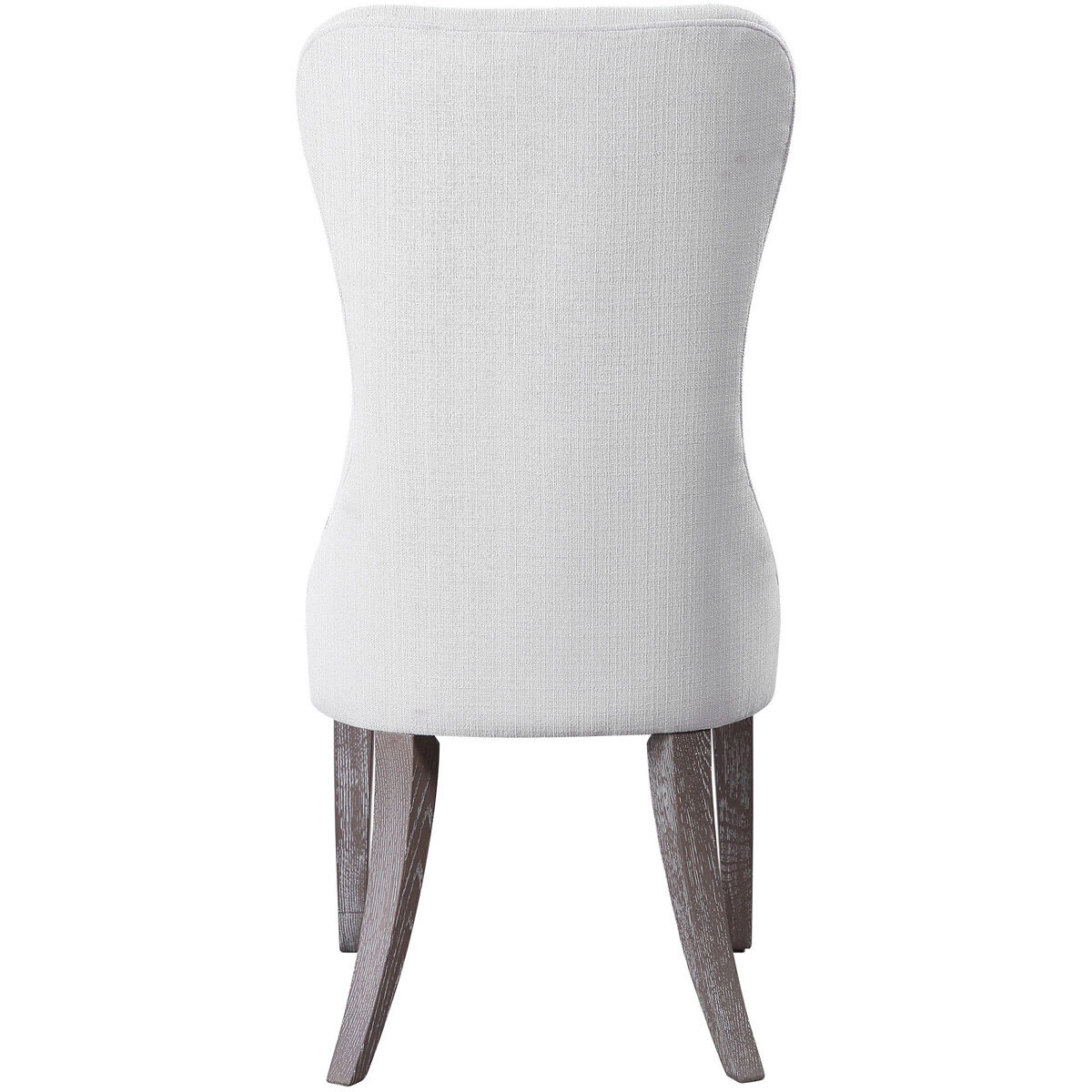 Caledonia White Fabric and Dark Walnut with Light Gray Wash Armless Chair