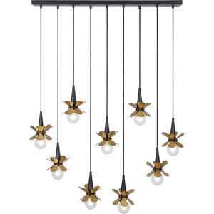 Portinatx 9 Light 40 inch Satin Black with Hammered Gold Linear Chandelier Ceiling Light