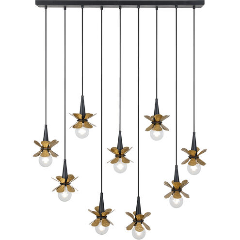 Portinatx 9 Light 40 inch Satin Black with Hammered Gold Linear Chandelier Ceiling Light