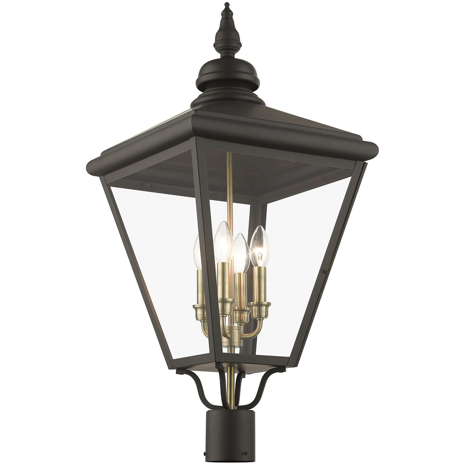 Adams 4 Light 31.5 inch Bronze with Antique Brass Finish Cluster Outdoor Extra Large Post Top Lantern