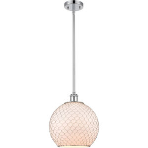 Ballston Large Farmhouse Chicken Wire 1 Light 10 inch Polished Chrome Pendant Ceiling Light in White Glass with Nickel Wire, Ballston