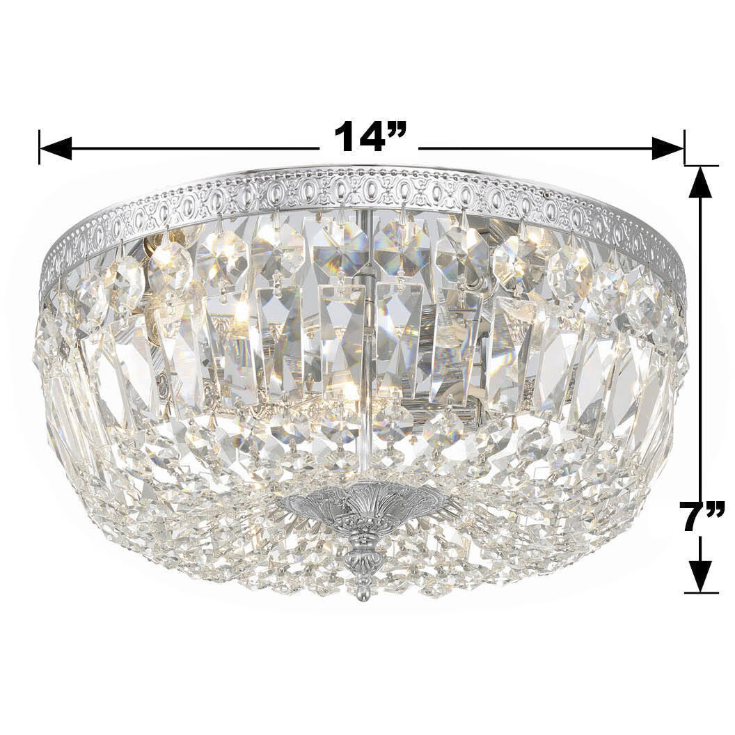 Waltham 3 Light 14 inch Polished Chrome Flush Ceiling Light in Clear Hand Cut