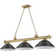 Cordon 3 Light 58 inch Rubbed Brass Billiard Ceiling Light in Matte Black Steel