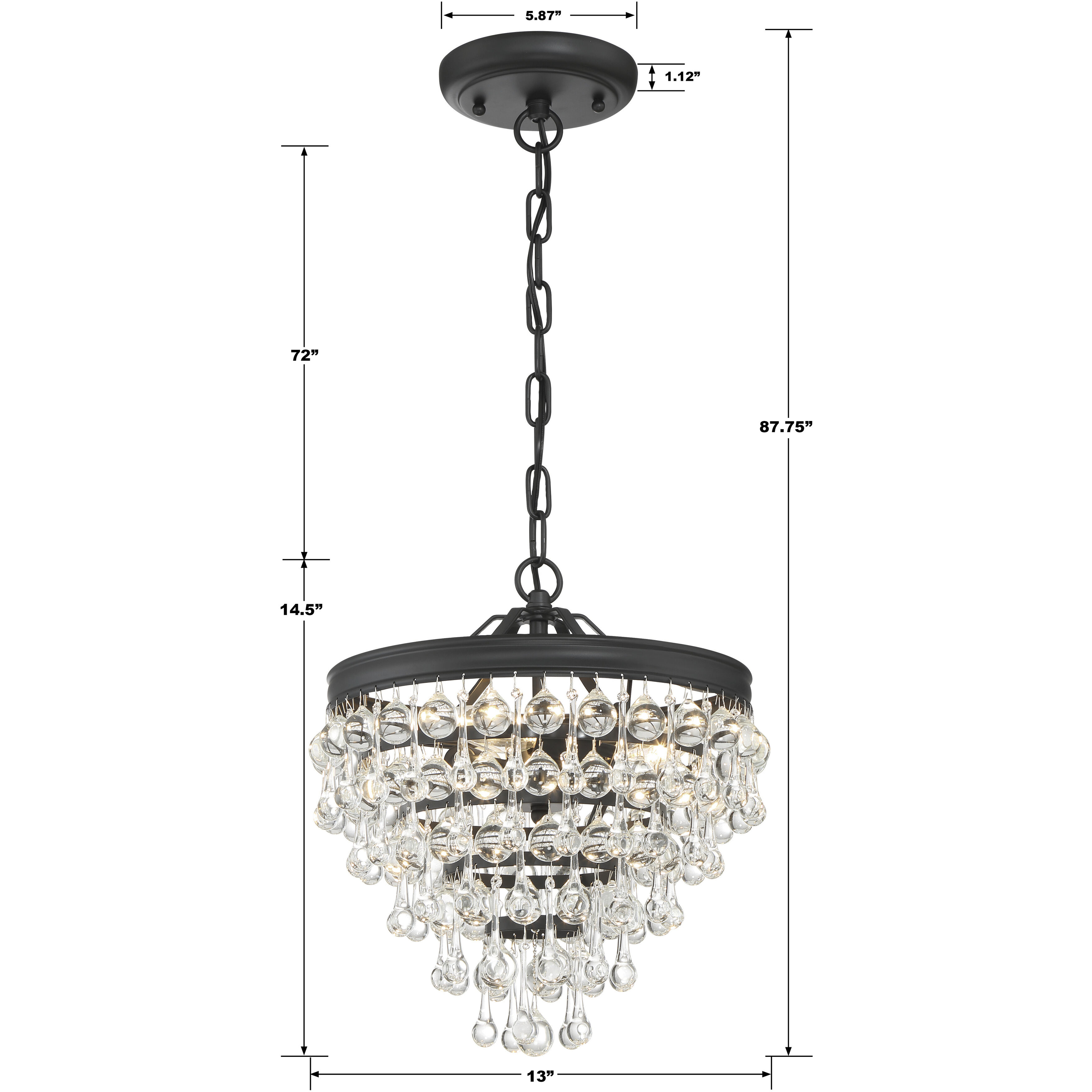 Calypso 3 Light 13 inch Matte Black Chandelier Ceiling Light