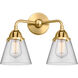 Nouveau 2 Small Cone LED 14.25 inch Satin Gold Bath Vanity Light Wall Light in Clear Glass