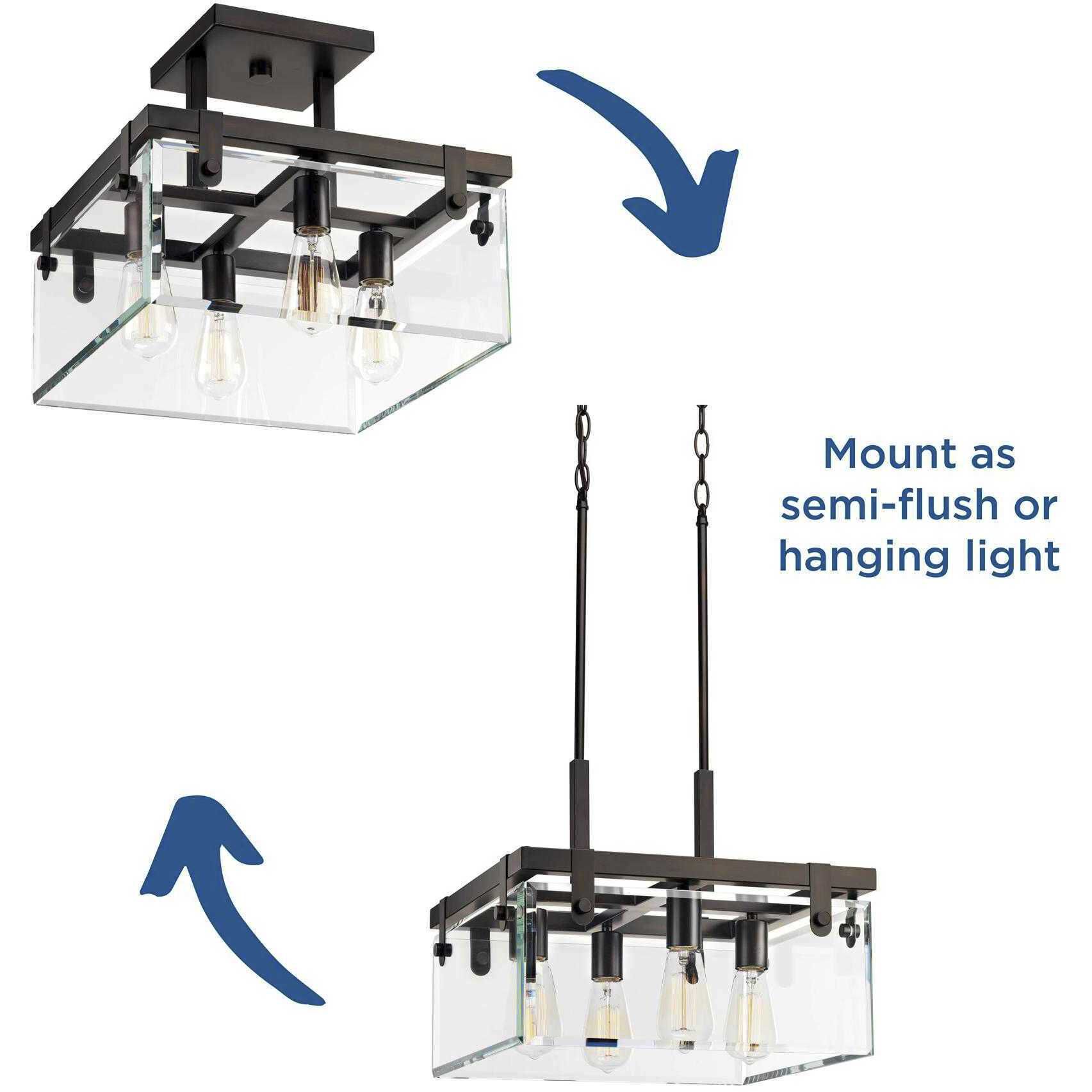 Glayse 4 Light 17 inch Antique Bronze Semi-Flush Mount Convertible Ceiling Light, Design Series