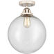 Nouveau 2 Beacon 1 Light 12 inch Polished Nickel Semi-Flush Mount Ceiling Light in Seedy Glass