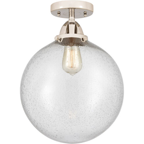 Nouveau 2 Beacon 1 Light 12 inch Polished Nickel Semi-Flush Mount Ceiling Light in Seedy Glass