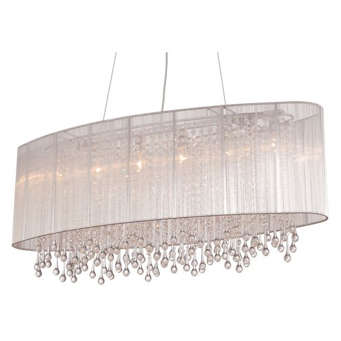 Beverly Dr. 6 Light 14 inch Silver Silk String Chandelier Ceiling Light, Convertible to Flush Mount