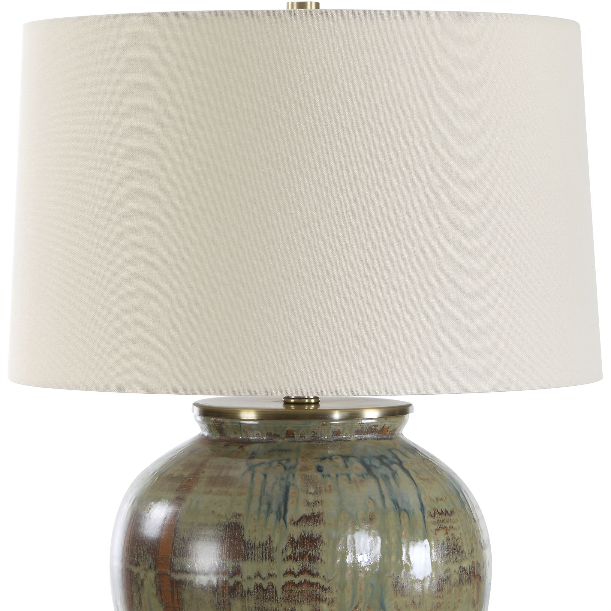 Olisa 25 inch 150 watt Green/Blue-Green/Earthy Browns/Antique Brass Table Lamp Portable Light