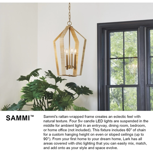 Sammi 2 Light 20 inch Black with Lacquered Brass Pendant Ceiling Light