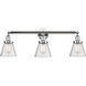 Franklin Restoration Small Cone 3 Light 30 inch Polished Chrome Bath Vanity Light Wall Light in Seedy Glass, Franklin Restoration