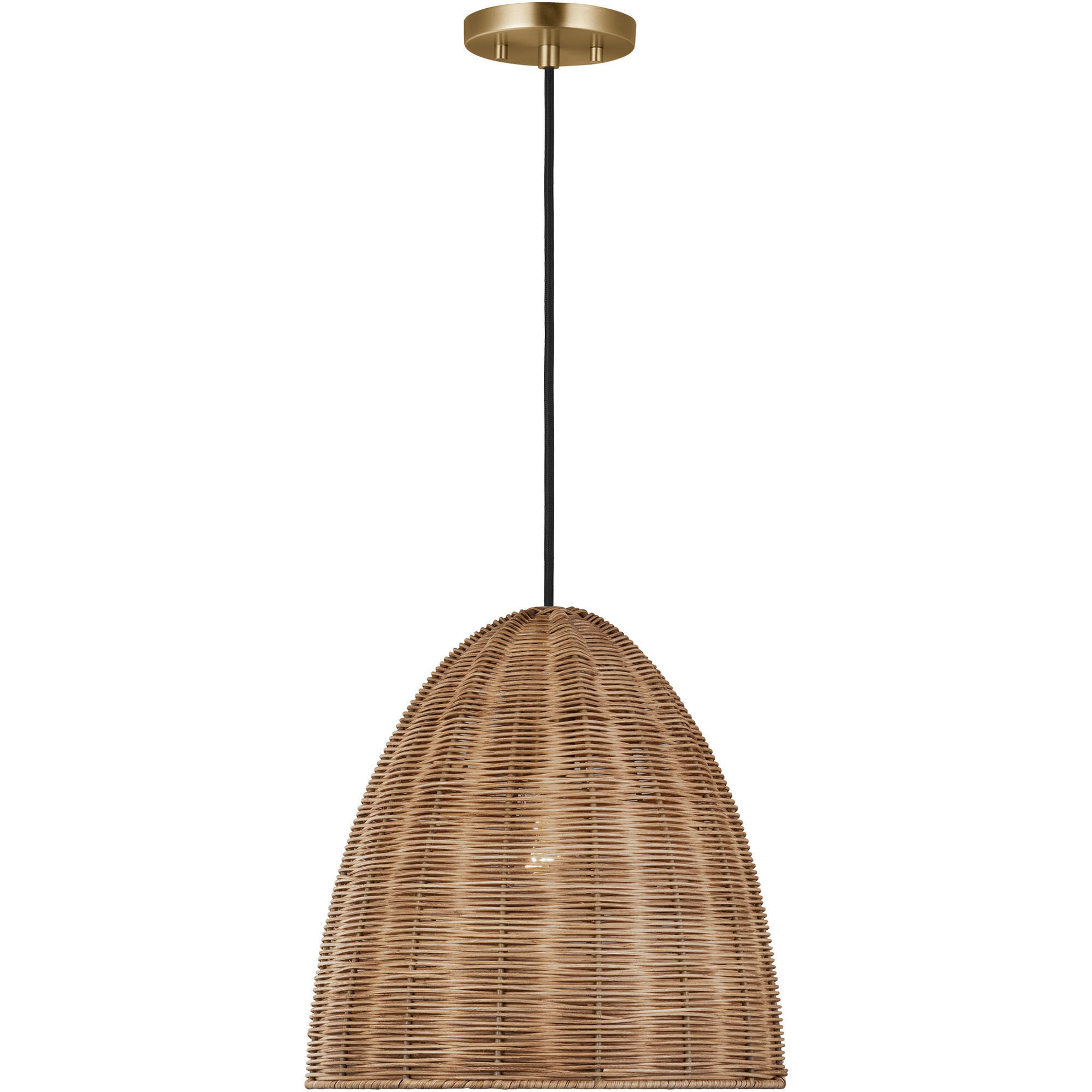 Sean Lavin Norman Pendant Ceiling Light in Satin Brass with Blonde Rattan