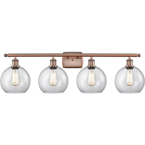 Ballston Athens 4 Light 36 inch Antique Copper Bath Vanity Light Wall Light in Clear Glass, Ballston