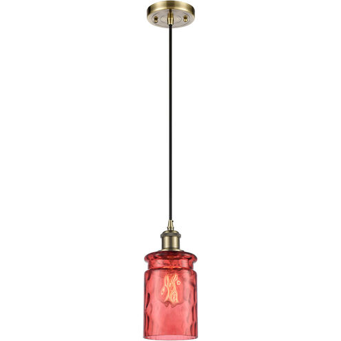 Ballston Candor LED 5 inch Antique Brass Mini Pendant Ceiling Light in Jester Red Waterglass, Ballston