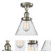 Ballston Large Cone 1 Light 8 inch Brushed Satin Nickel Semi-Flush Mount Ceiling Light in Seedy Glass, Ballston