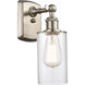 Ballston Clymer 1 Light 4 inch Brushed Satin Nickel Sconce Wall Light in Clear Glass, Ballston
