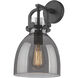 Downtown Urban Newton Bell Armed Sconce Wall Light in Matte Black, Plated Smoke