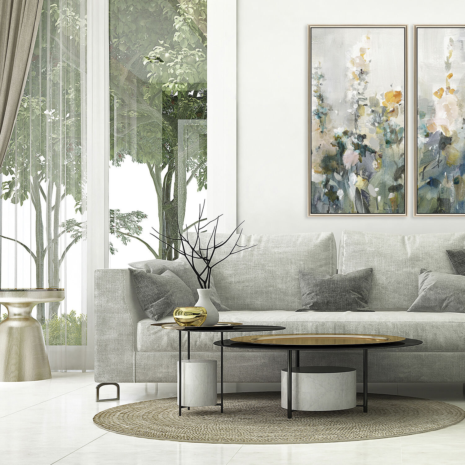 Rustic Garden Blue and Green and Orange and White Canvas