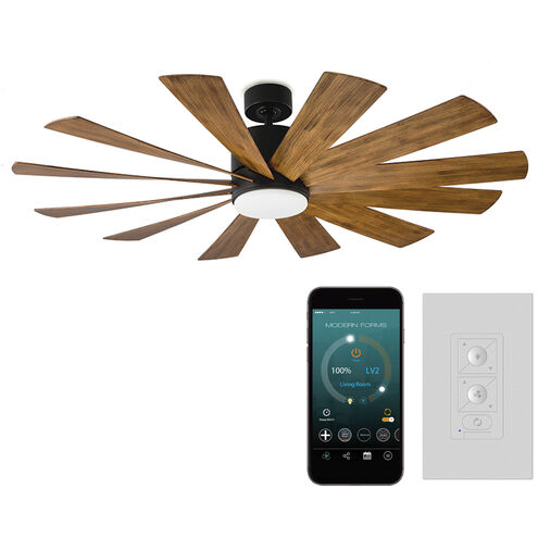 Windflower 60 inch Matte Black and Distressed Koa with Distressed Koa Blades Downrod Ceiling Fan in 3500K, Matte Black Distressed Koa