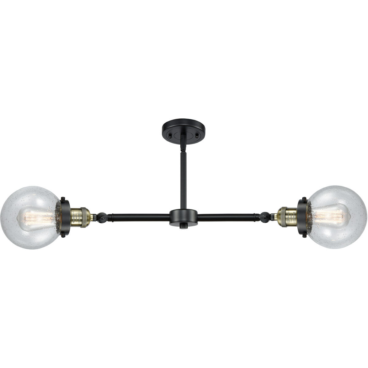 Franklin Restoration Beacon 2 Light 23 inch Black Antique Brass Chandelier Ceiling Light in Seedy Glass, Franklin Restoration