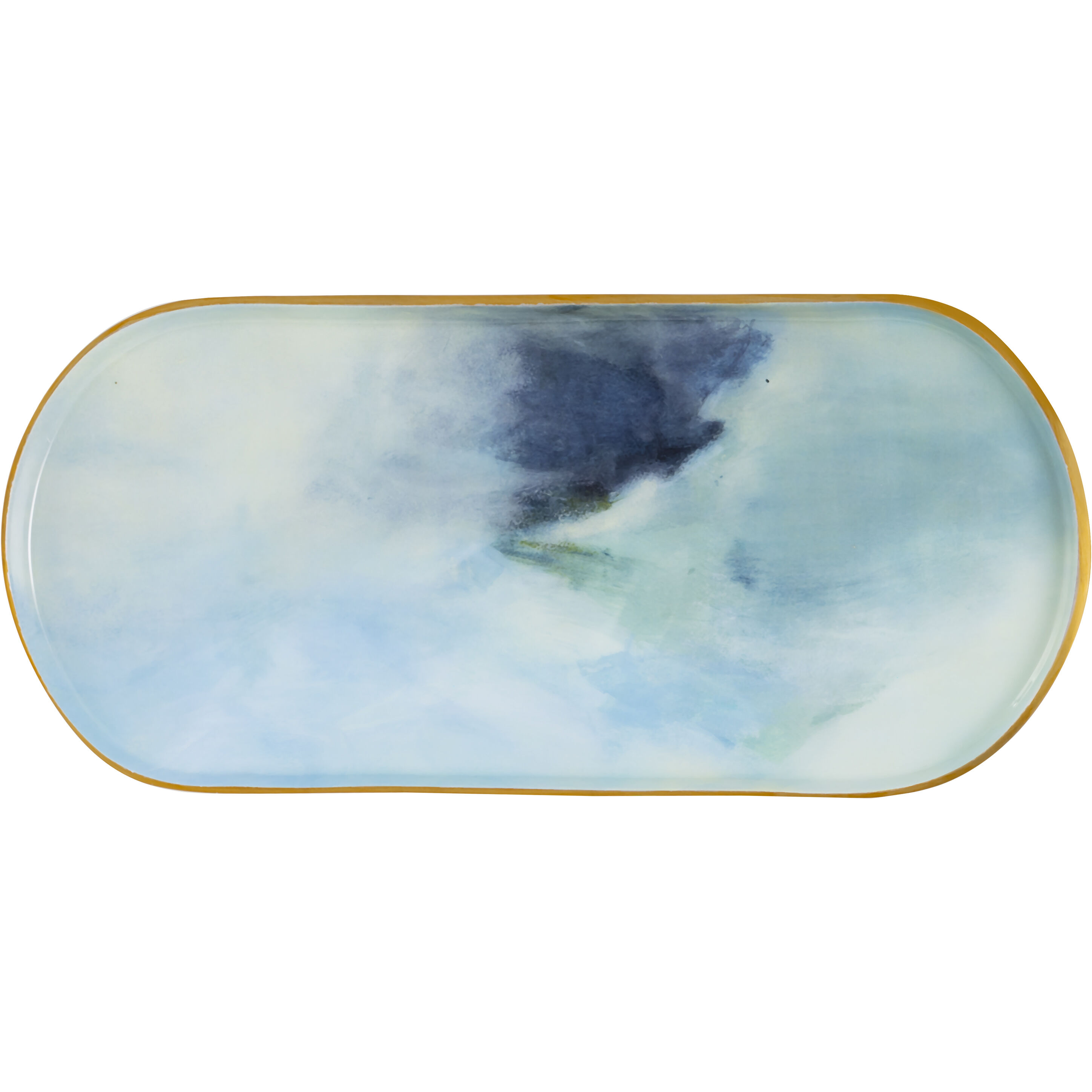 Aura Light Blue Enamel with Brushed Brass Tray, Set of 3
