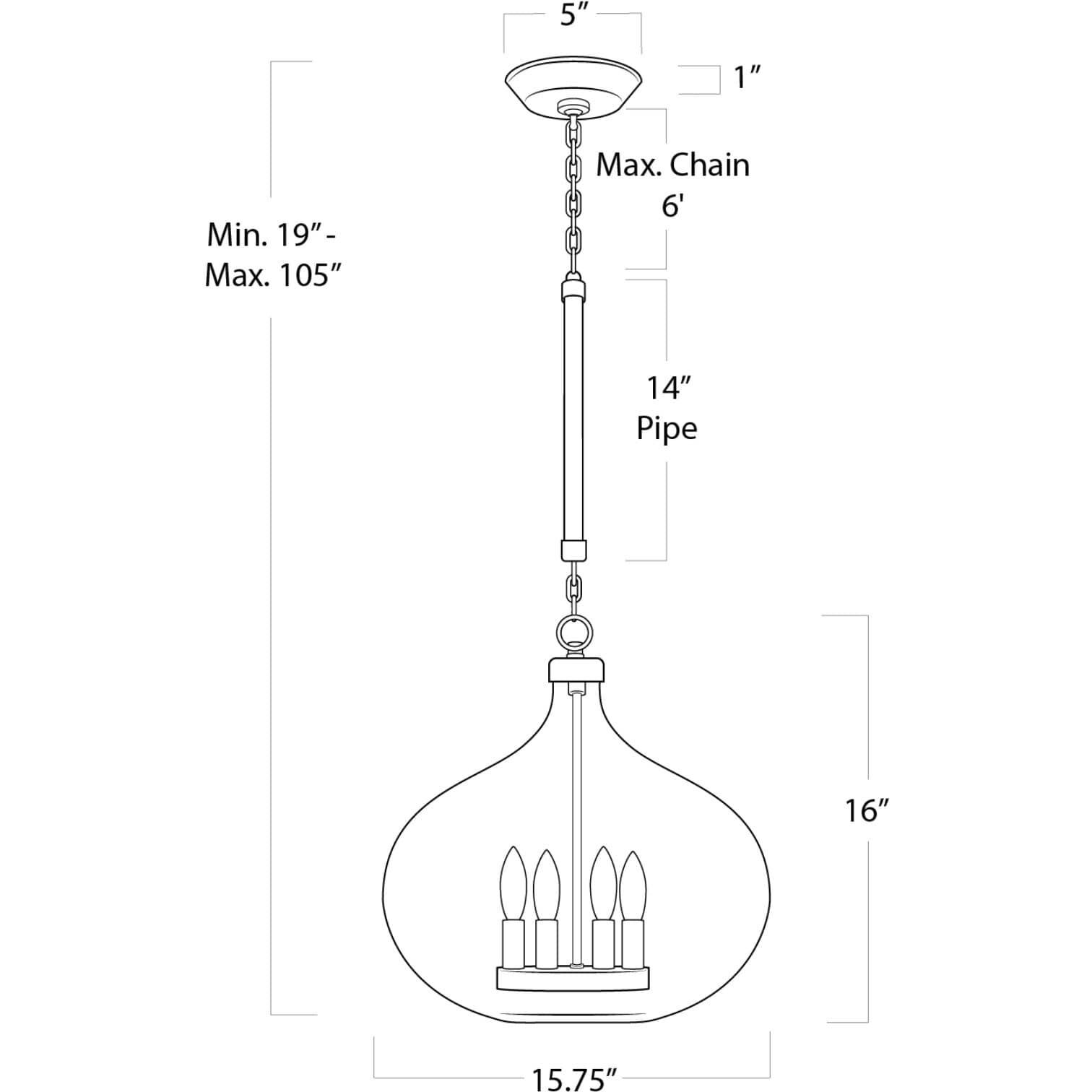 Dover 4 Light 15.75 inch Polished Nickel Pendant Ceiling Light