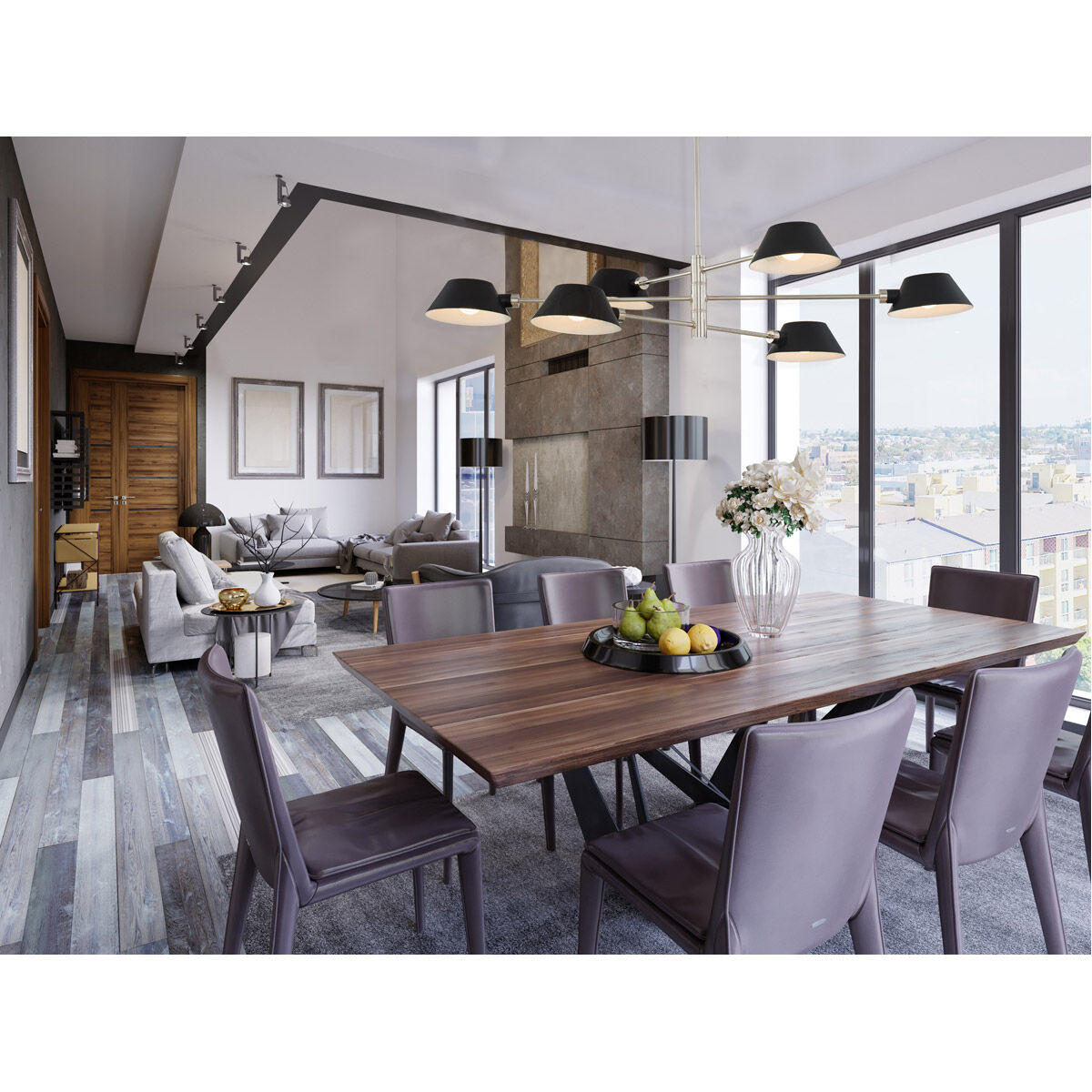 Bruno 4 Light 26 inch Matte Black with Polished Nickel Chandelier Ceiling Light