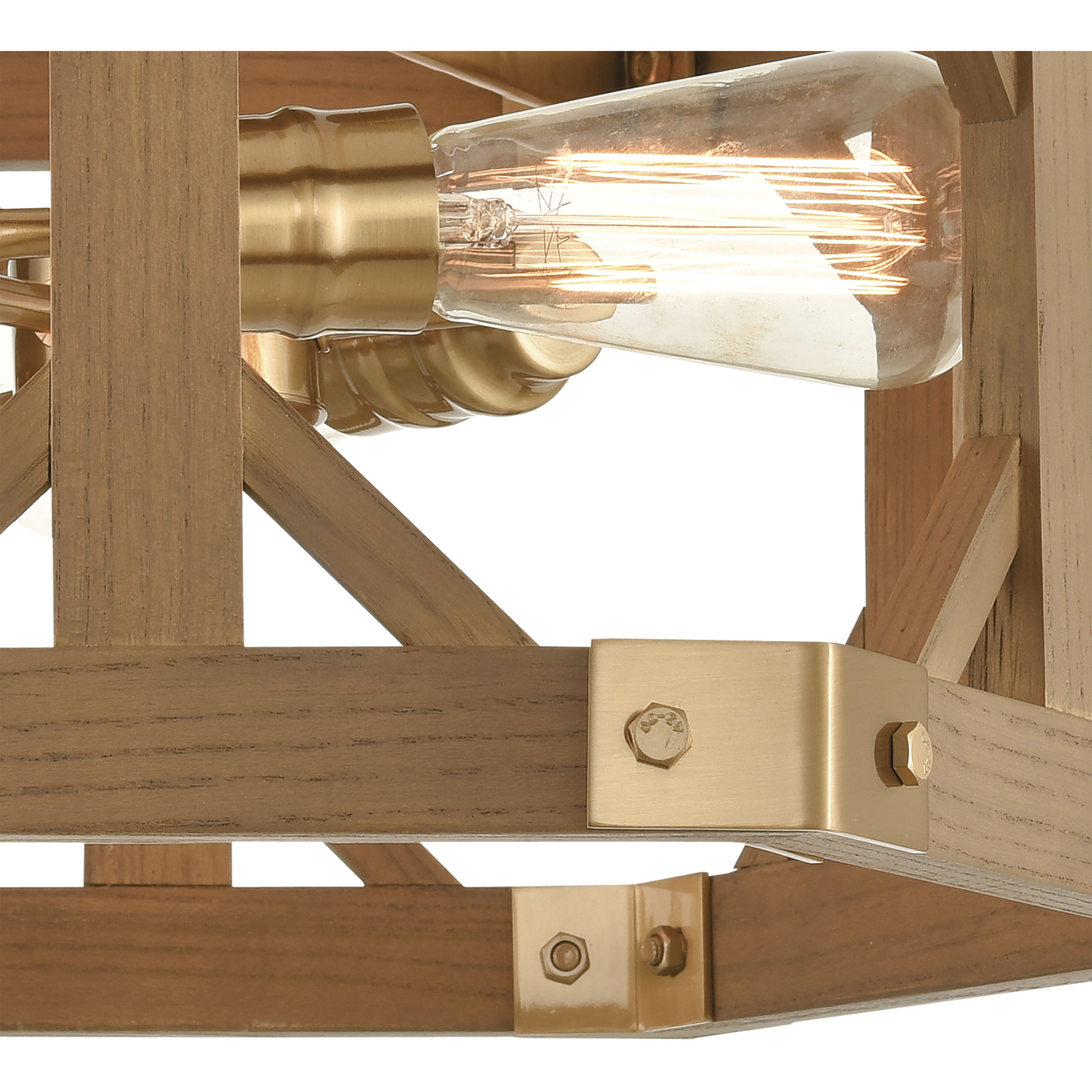 Structure 3 Light 18 inch Satin Brass with Medium Oak Semi Flush Mount Ceiling Light