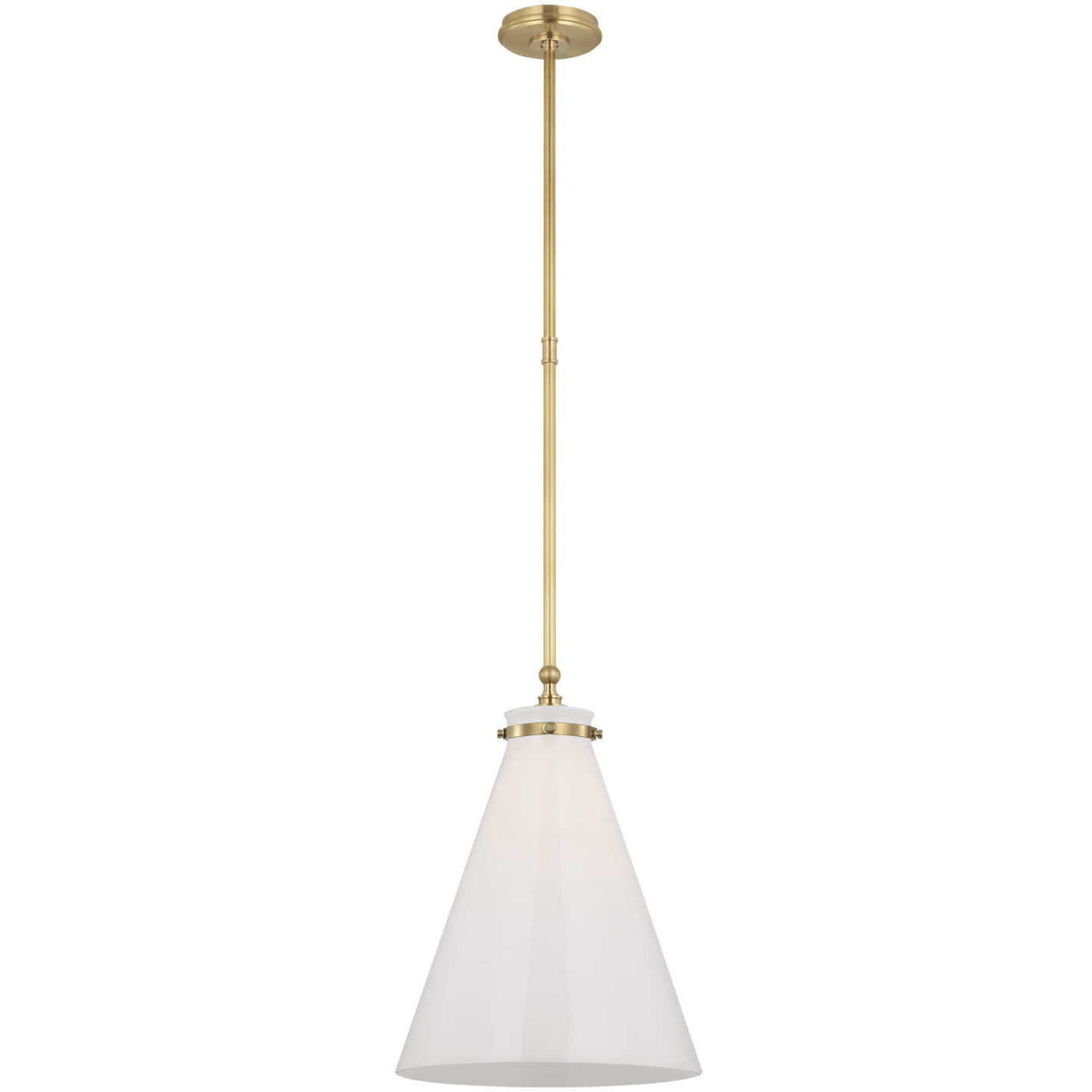 Chapman & Myers Parkington LED 15.25 inch Antique-Burnished Brass Conical Pendant Ceiling Light in White Glass