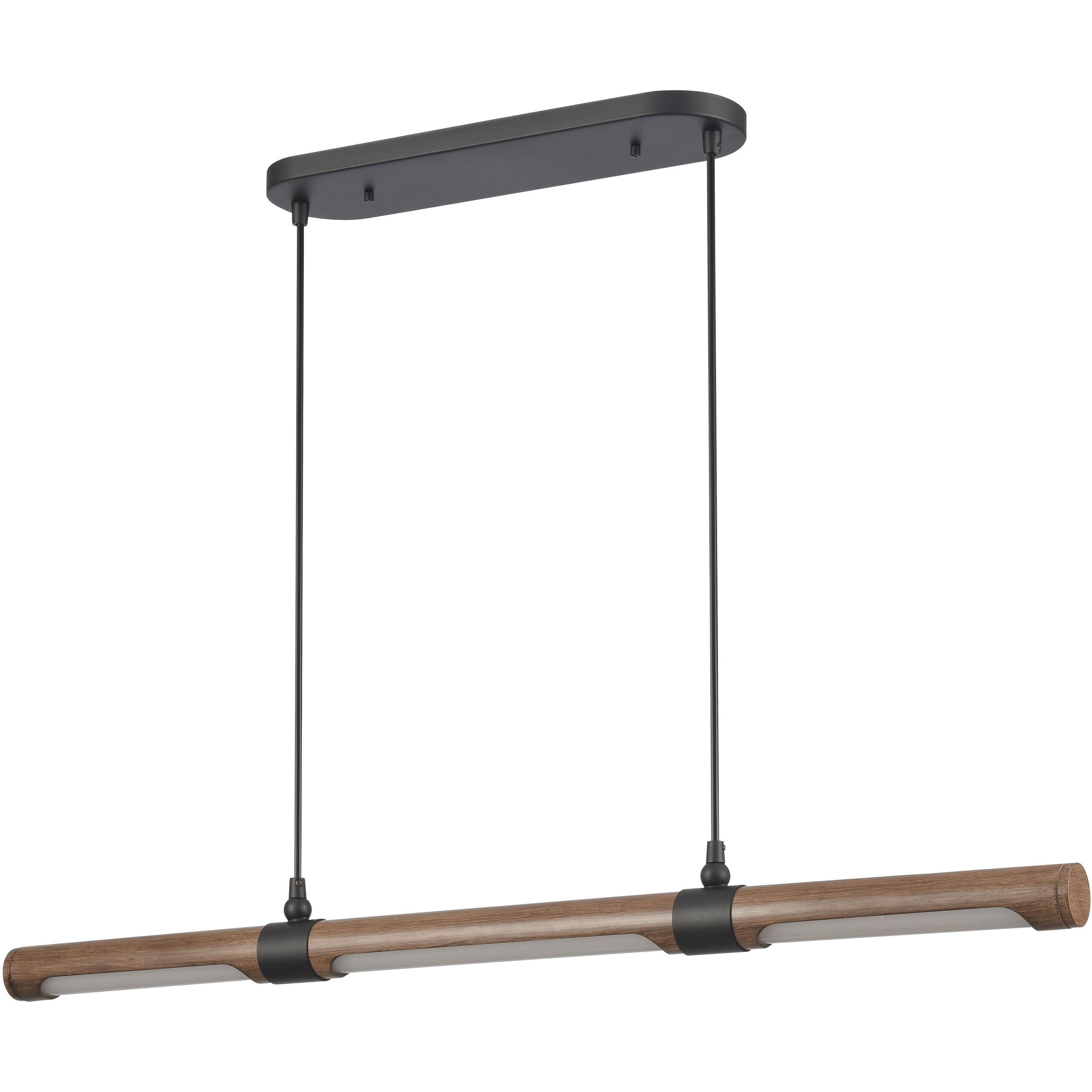 Wyatt LED 40.5 inch Matte Black with Walnut Linear Chandelier Ceiling Light