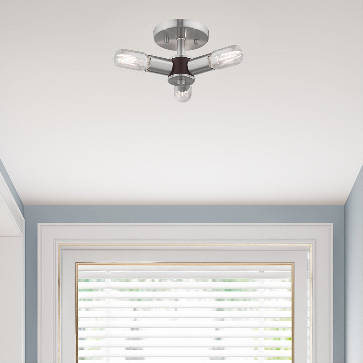 Copenhagen 3 Light 14 inch Brushed Nickel Semi-Flush Mount Ceiling Light