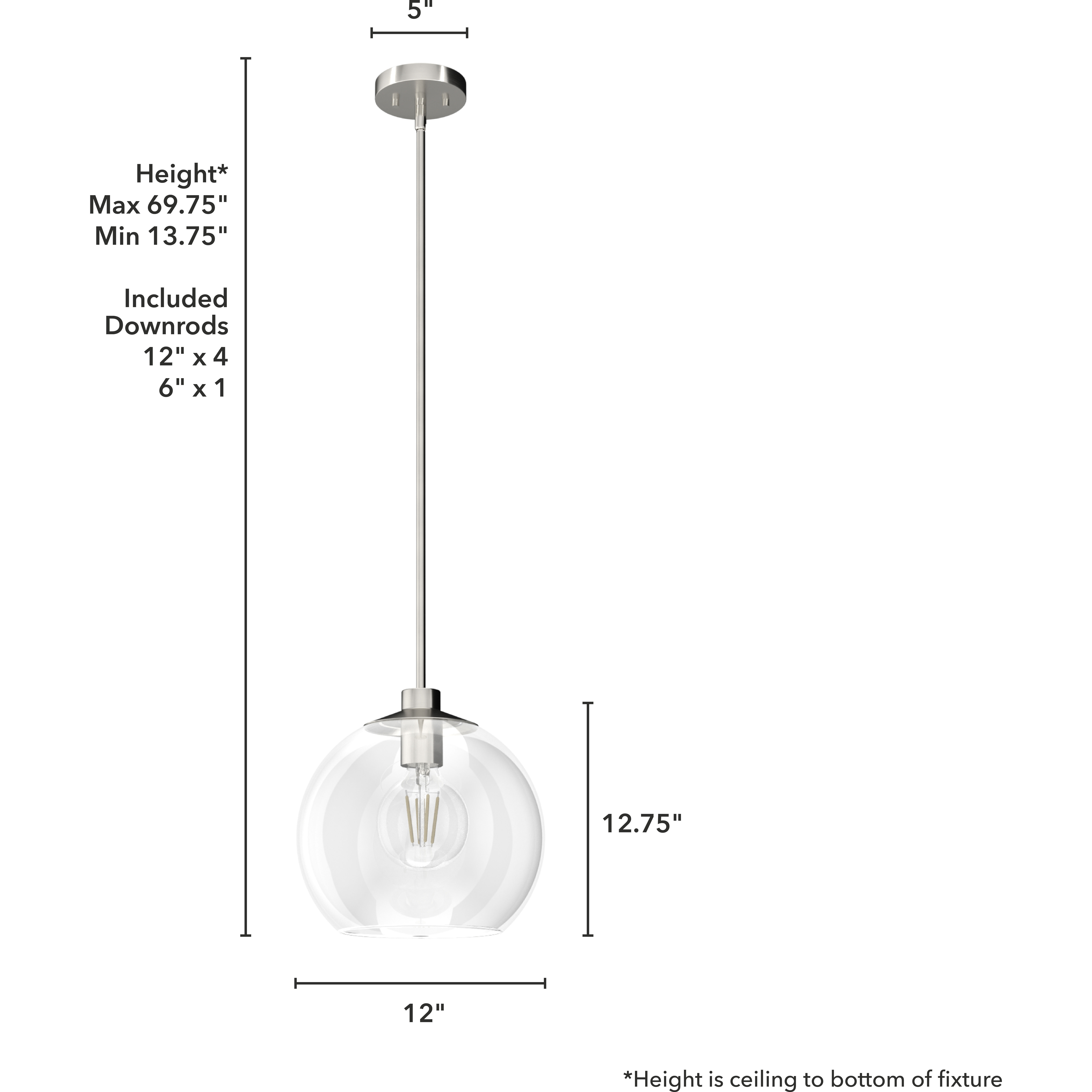 Xidane 1 Light 12 inch Brushed Nickel Pendant Ceiling Light