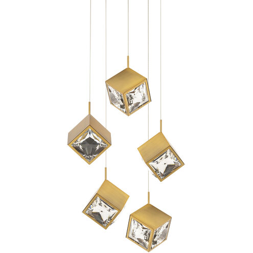 Ice Cube LED 18.63 inch Aged Brass Multi-Light Pendant Ceiling Light, dweLED