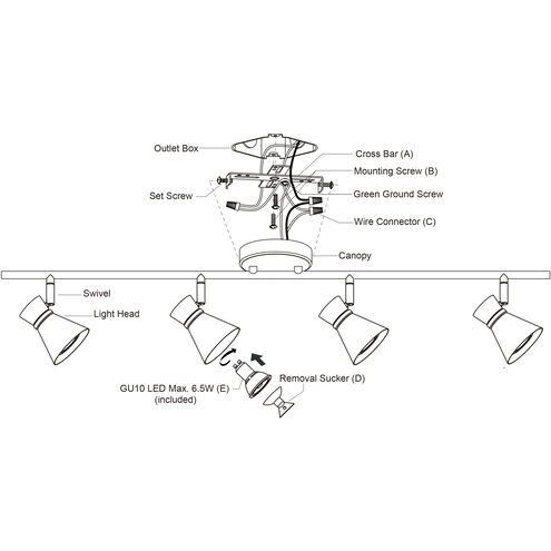 Alto 4 Light 120 Matte Black and Satin Brass Directional Light Ceiling Light