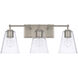 Murphy 3 Light 23.5 inch Brushed Nickel Vanity Light Wall Light in Clear Seeded