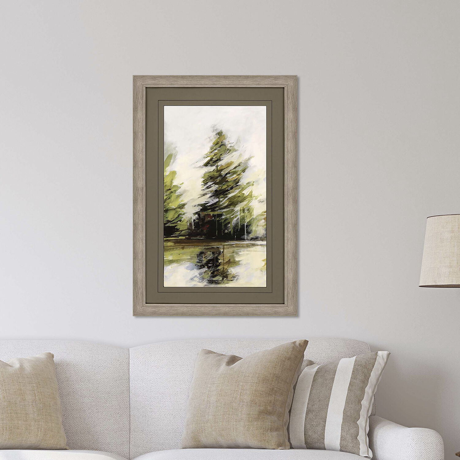 Evergreen Green and White and Brown and Beige Framed Art