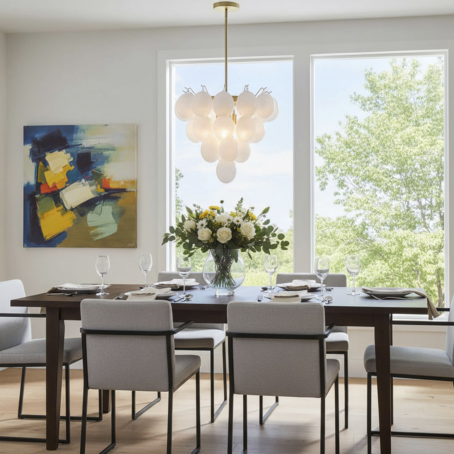 Globo LED 25 inch Brass Chandelier Ceiling Light in Milky White