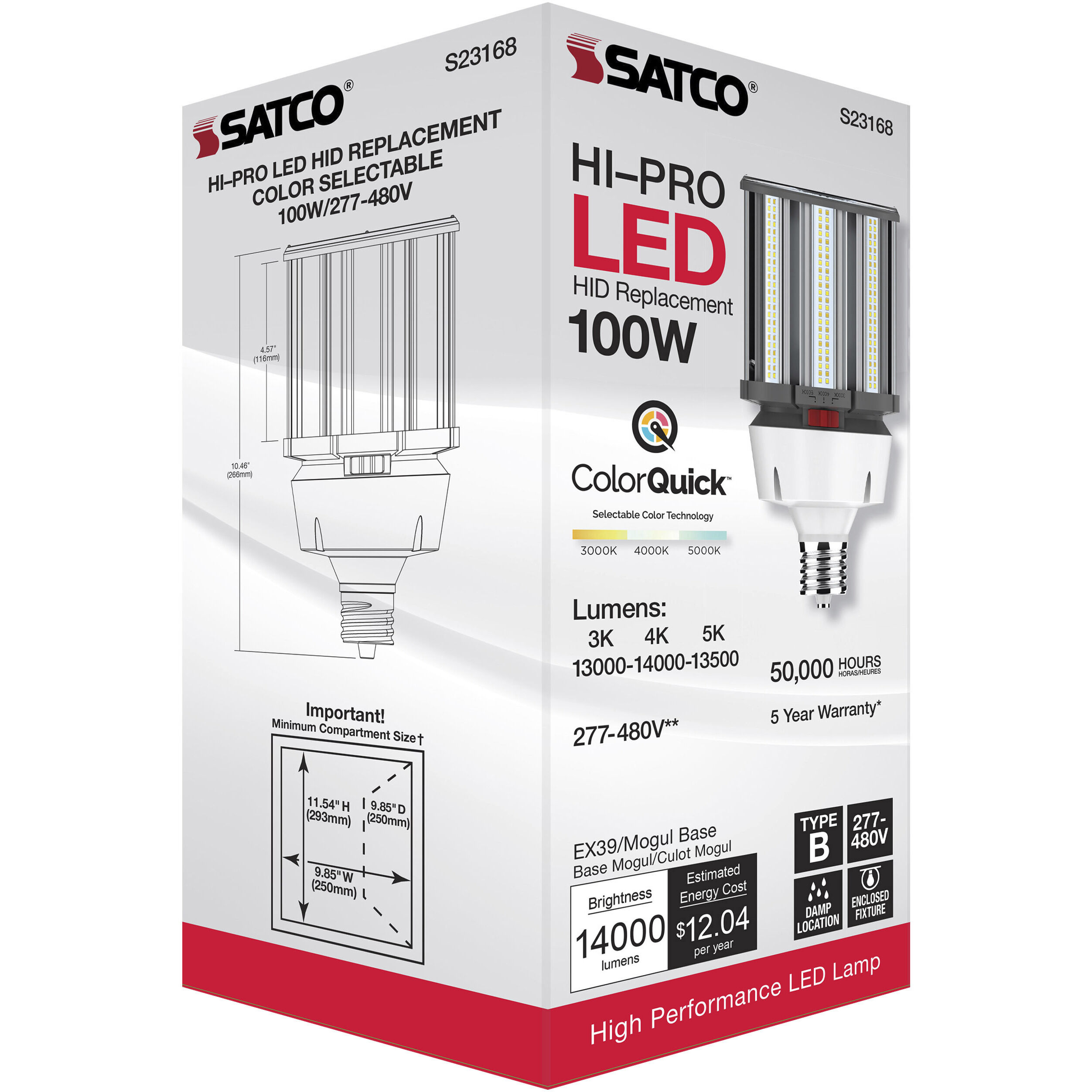 Lumos LED 100 watt 277-480 3000K Light Bulb, HID Replacements