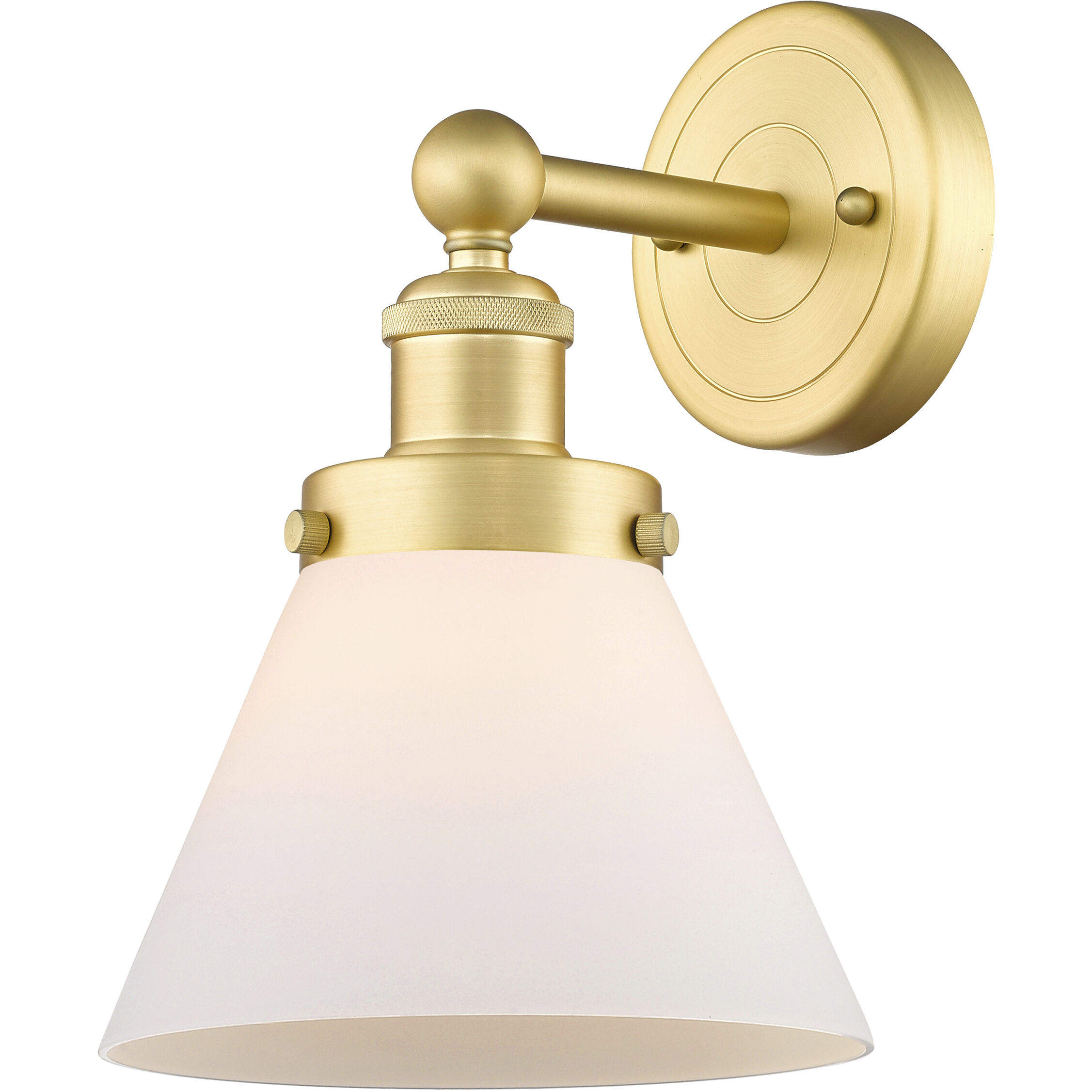 Cone 1 Light 7.75 inch Satin Gold Sconce Wall Light in Matte White Glass, Large