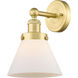 Cone 1 Light 7.75 inch Satin Gold Sconce Wall Light in Matte White Glass, Large