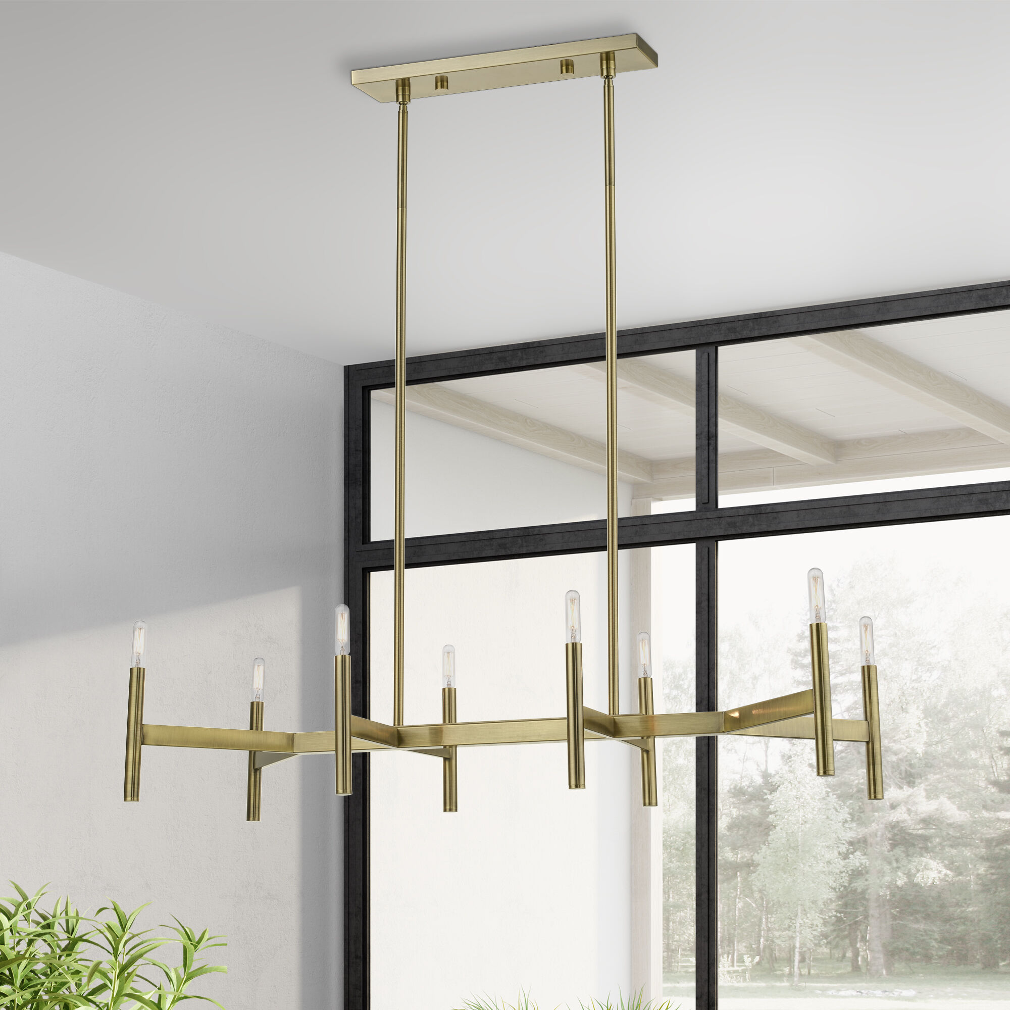 Copenhagen 8 Light 40 inch Antique Brass Linear Chandelier Ceiling Light