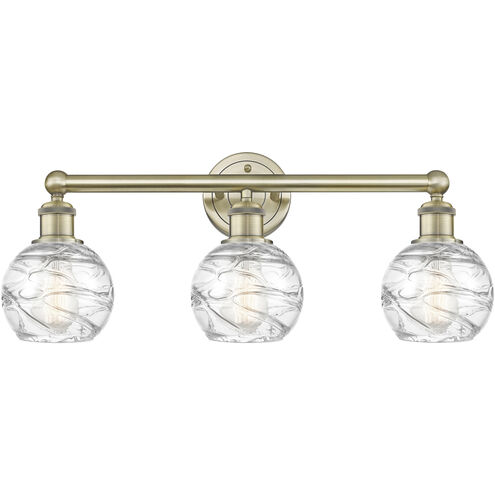 Athens Deco Swirl 3 Light 24 inch Antique Brass Bath Vanity Light Wall Light in Clear Deco Swirl