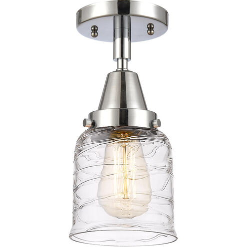 Franklin Restoration Bell LED 5 inch Polished Chrome Flush Mount Ceiling Light in Deco Swirl Glass