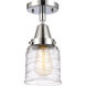 Franklin Restoration Bell LED 5 inch Polished Chrome Flush Mount Ceiling Light in Deco Swirl Glass