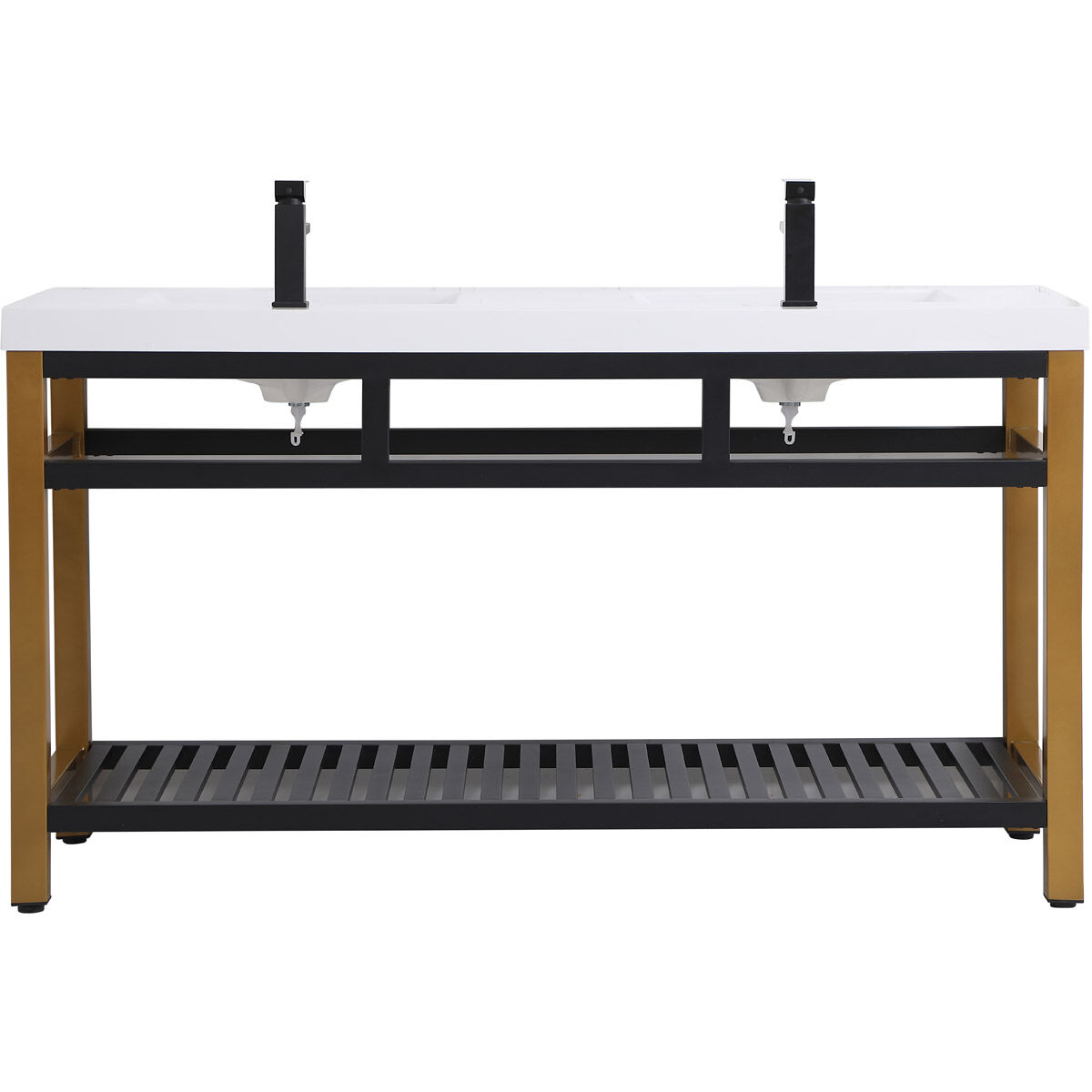 Raya 60 X 22 X 34 inch Gold and Black with White Vanity Sink Set