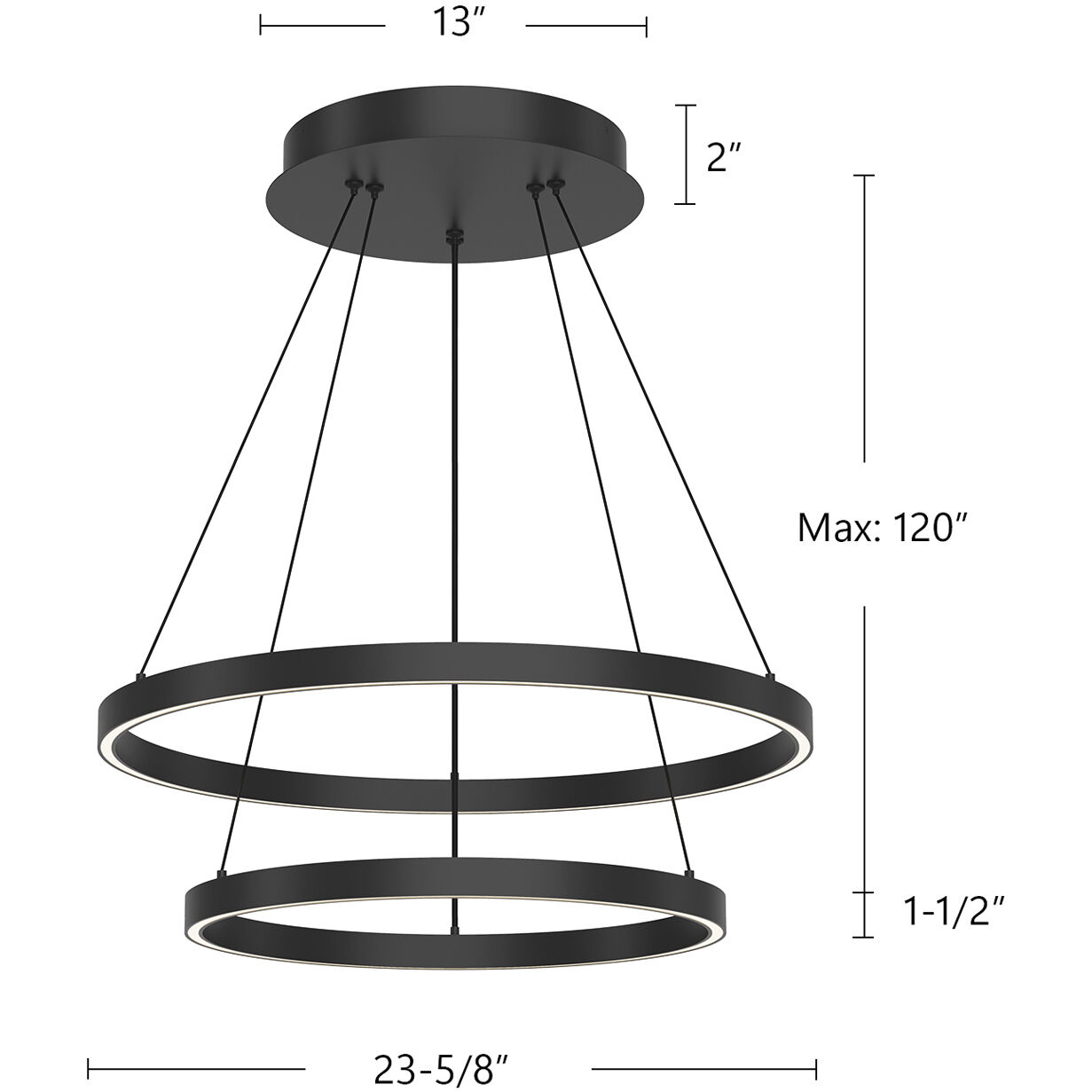 Cerchio LED 23.63 inch Black Chandelier Ceiling Light