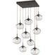 Nova LED LED Flat Bronze Multi-Pendant Ceiling Light in 3000K LED, Geo Inner - Clear Outer, Square Multi-Port